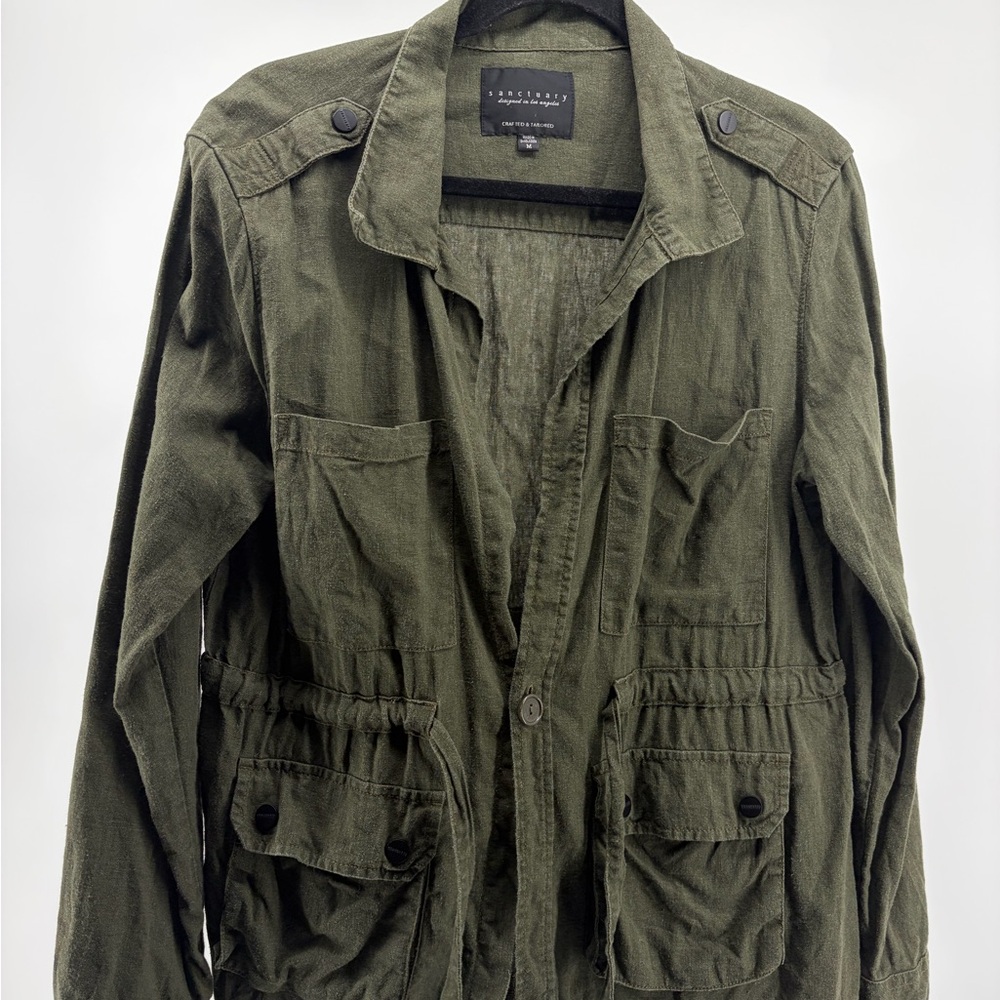Sanctuary‎ Green Linen Blend Roll Tab Sleeve Jacket Women's Size Medium